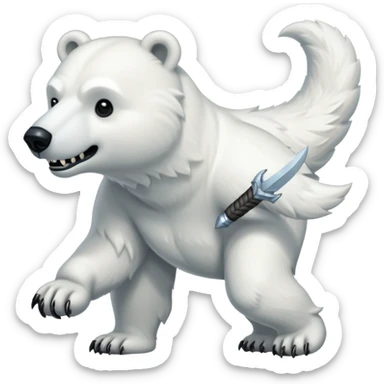 Polar bear with a wolf’s tail, thick neck fur, and short saber fangs sticker