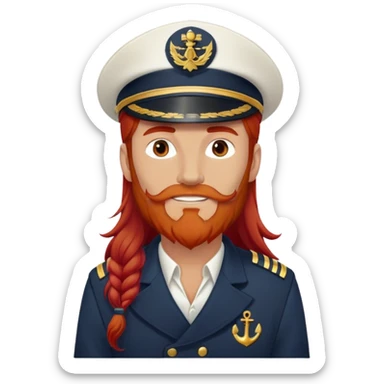 a male boat captain with long red hair no beard sticker