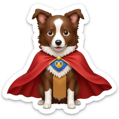 Brown border collie with a cape sticker