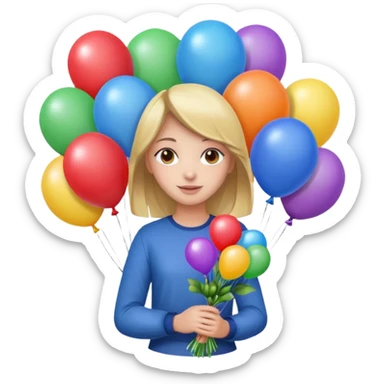Girl with bouquet of balloons sticker