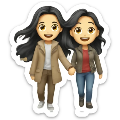 Cute Asian couple (girl with wavy long hair guy with short straight hair) excitedly traveling  sticker