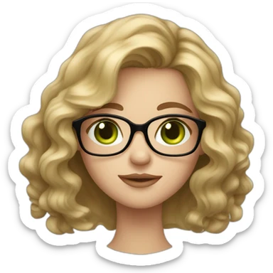 fair skin girl, wavy dark blonde, green eyes, beautiful, glasses sticker