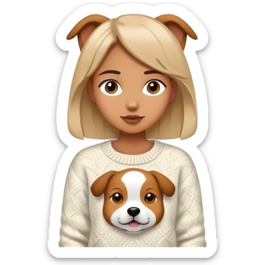 Girl wearing a dog sweater sticker