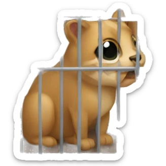 an empty square cage with it's door open sticker