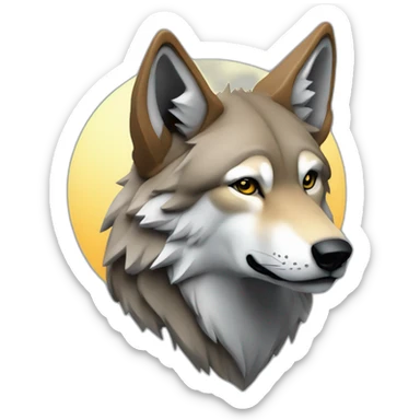 kubic wolf, gazing in a far distance, logo, digital art sticker