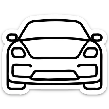 Porsche car, line art icon style, black outlines, no fill, minimalistic sticker