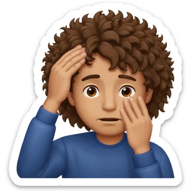 Guy with curly hair that’s fluffy doing a face palm sticker