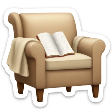 Simple Beige Armchair with blanket and open book on it sticker