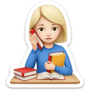 

a stressed, sad student preparing for IELTS, holding books and coffee, tired face, exam stress.

Style: emoji, clean, simple, white background. sticker