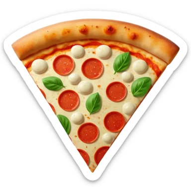 Italian cuisine HUMANLESS avatar in bright emoji-style illustration. Pizza slice or pasta, red green colors, simple shapes, flat design, cheerful and expressive. sticker