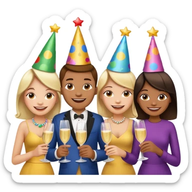 family of 5 members excited sticker