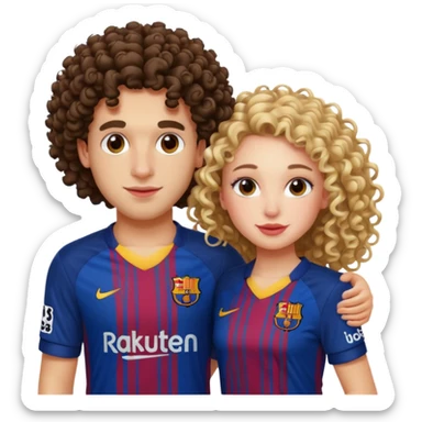 barça footballer with a very pretty girl with curly hair and white skin sticker