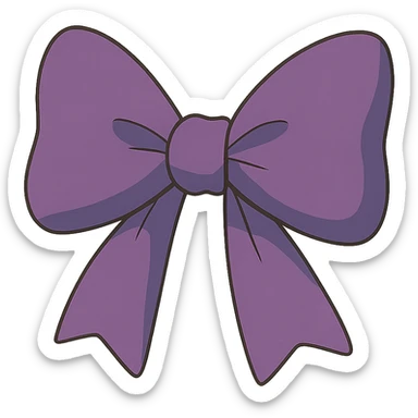 2D cute purple bow, ghibli style sticker