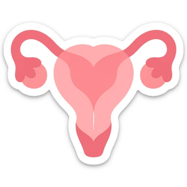 A clean, minimalistic vector illustration of a simplified uterus icon, designed as a stylized flower or heart shape with upward-sweeping fallopian tube 'horns'. Use smooth, well-defined lines with a modern flat design. Apply soft inner shadows and subtle highlights to give depth and gloss without breaking the flat aesthetic. Keep the design centered, symmetrical, and elegant. Transparent background. Color palette: soft pinks, muted reds, and gentle white highlights sticker