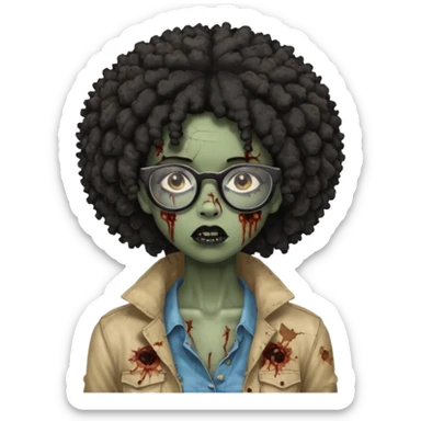 black zombie girl with glasses and afro hair sticker