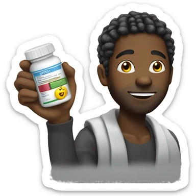 black guy no beard with dreads holding medicine capsule sticker