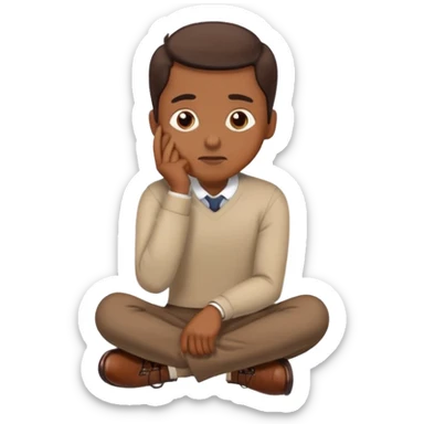 person with brown shoes, hand on chin, thinking sticker