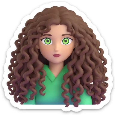 Character with extremely long enormous curly brown hair and striking green eyes sticker