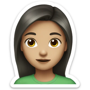 Black long hair white skin brown eyes girl with green shirt sticker