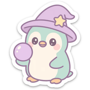 penguin wizard with a crystal ball, mystical and enchanting sticker
