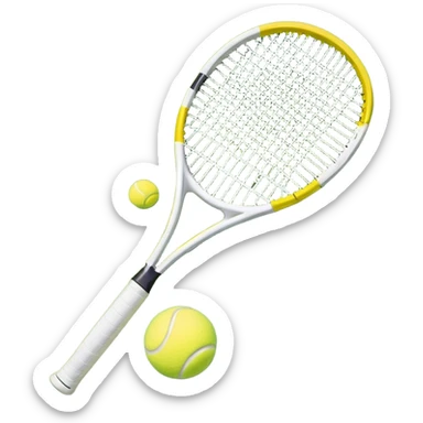 A tennis racket and ball on a grass or hardcourt surface, symbolizing the sport. The racket has a sleek design with tightly strung strings, while the bright tennis ball rests nearby, capturing the essence of precision, agility, and competition. sticker