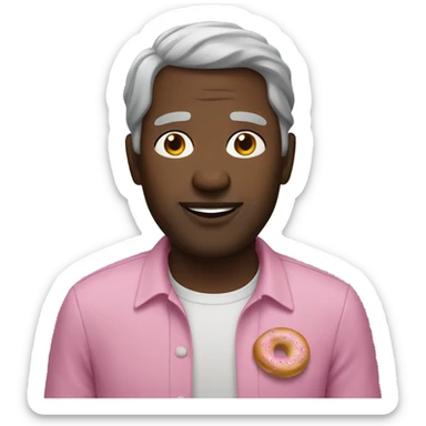 A black man with gray hair and a bagel with pink gravy in his hands sticker