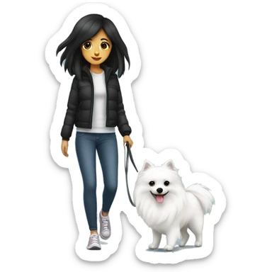 Japanese spitz dog walk with black haire girl sticker