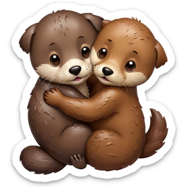 A dog and otter, hugging each other sticker