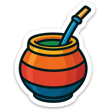a mate gourd with a metal straw, traditional South American style, vibrant colors sticker