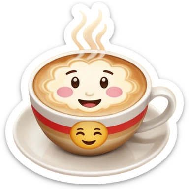 a cozy and inviting sun-shaped latte art in a coffee cup, emoji style sticker