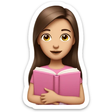 fair-skinned girl with long and straight brown hair holding a baby-pink-colored book sticker