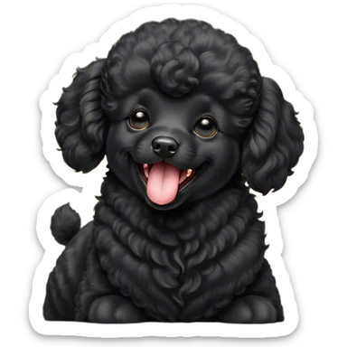 Cinematic Cute Yawning Black Poodle Portrait Emoji, Head tilted slightly with a dramatic, wide-open yawn, displaying a soft, curly jet-black Fur with a refined texture, floppy ears slightly drooping, round dark eyes barely open in drowsy contentment, Simplified yet irresistibly adorable features, highly detailed, glowing with a soft, cozy glow, high shine, relaxed yet expressive, stylized with a touch of whimsy, bright and endearing, soft glowing outline, capturing the essence of a sleepy yet affectionate companion, so drowsy it feels like it could stretch right out of the screen and curl up for a nap! sticker