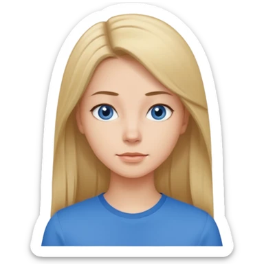 young woman with straight hair with a blue shirt sticker