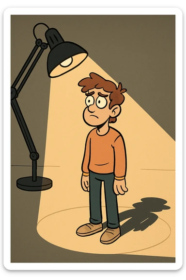 moderne Illustration einer stehenden Person im Scheinwerferlicht einer Lampe, sichtbarer Schattenwurf sticker