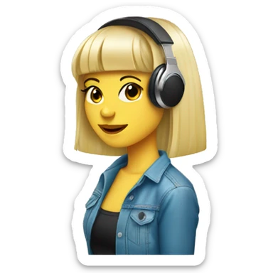blonde dj girl straight hair with headphones and bangs emoji sticker