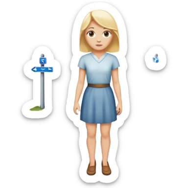 back of blonde woman stands In front at a crossroads between two paths—one illuminated, the other in shadow... scary and sunlight ... sticker