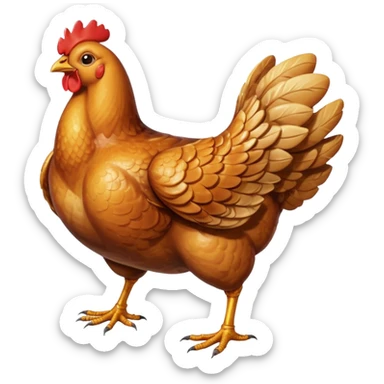 whole roasted chicken with golden-brown crispy skin, plump well-defined legs and wings, glossy surface with hints of seasoning and light charring, juicy slightly curved body, no tray, garnish, or carving, soft lighting, subtle shadows, emoji scale sticker