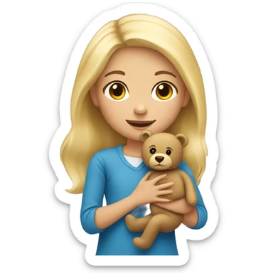 Little Blonde girl holding a teddy bear sticker