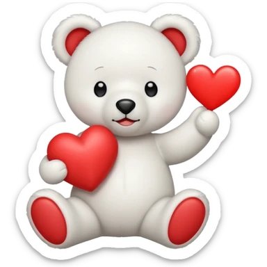 white teddy bear hold red heart sticker