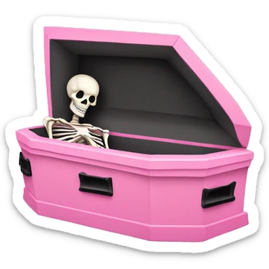 Pink coffin with a black bow on it with a skeleton in it  sticker