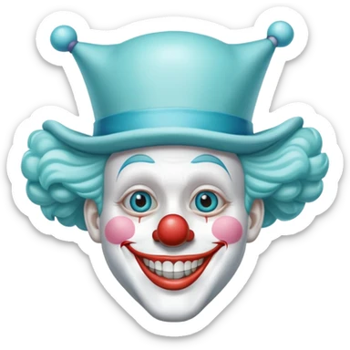 Chú hề, đội mũ chú hề cao xanh nước biển, cười tươi, khuôn mặt dài, 25 tuổi sticker