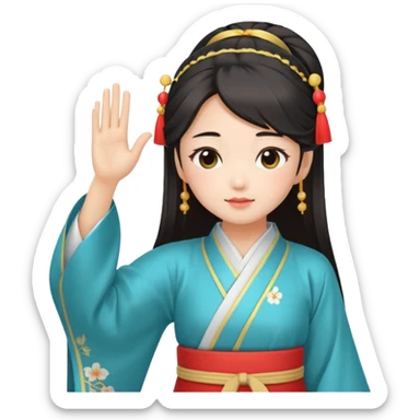 cute and sexy chinese girl in hanfu, paying respect by "salute" gesture, using right hand next to forehead sticker