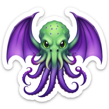 light green Cthulhu with purple bat wings and purple gradient tentacles sticker