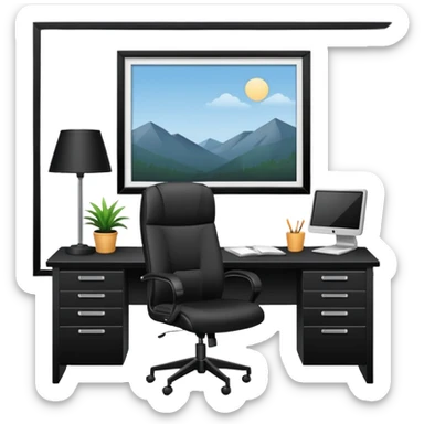 An office with an empty desk (the boss is not there) sticker