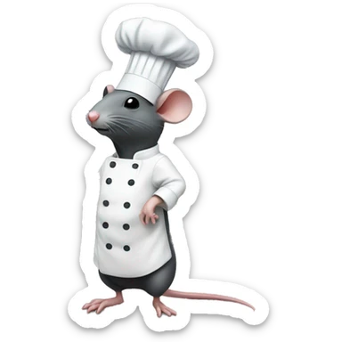 a chef rat with a human under his chef hat controlling his cooking sticker