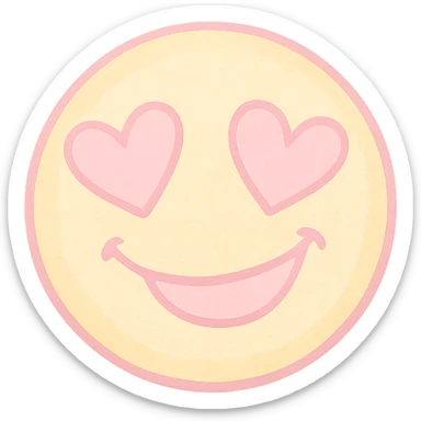 cute emoji, heart eyes, playful grin, pastel pink and yellow sticker