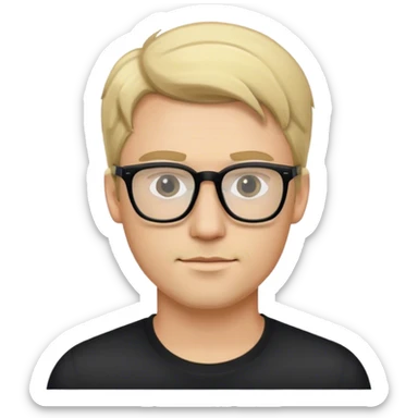 a white guy with blonde hair, blonde stubble, and black glasses. h sticker