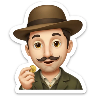 Dishonest big nosed side curled small hat greedy  individual clipping a coin sticker