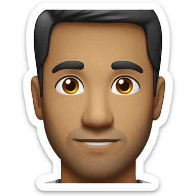 A head and shoulders shot of a 32 year old South Asian man, with short black hair,   with brown eyes wearing a t-shirt. sticker