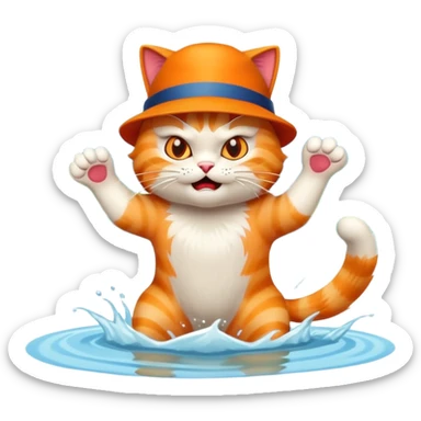 angry cat with a hat jumping into a lake sticker